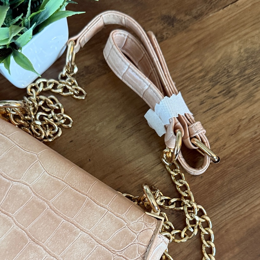 *BEBE* Michelle Mini Saddle Bag Crossbody Chain Strap Shoulder Purse tan - NEW - Picture 3 of 12